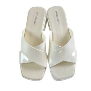 Jeffrey Campbell White Patent Platform Slide Sandals Crisscross Heel 9